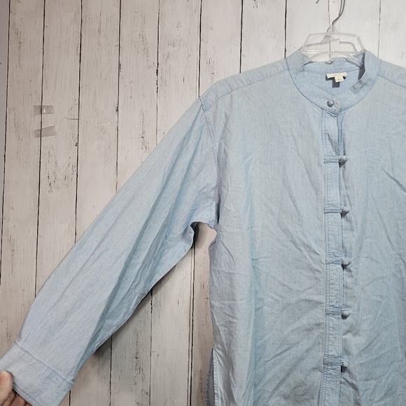 J. Jill Women's Blue Cotton Denim Knot-Button Shirt Long Sleeve Size Large. - Picture 6 of 12